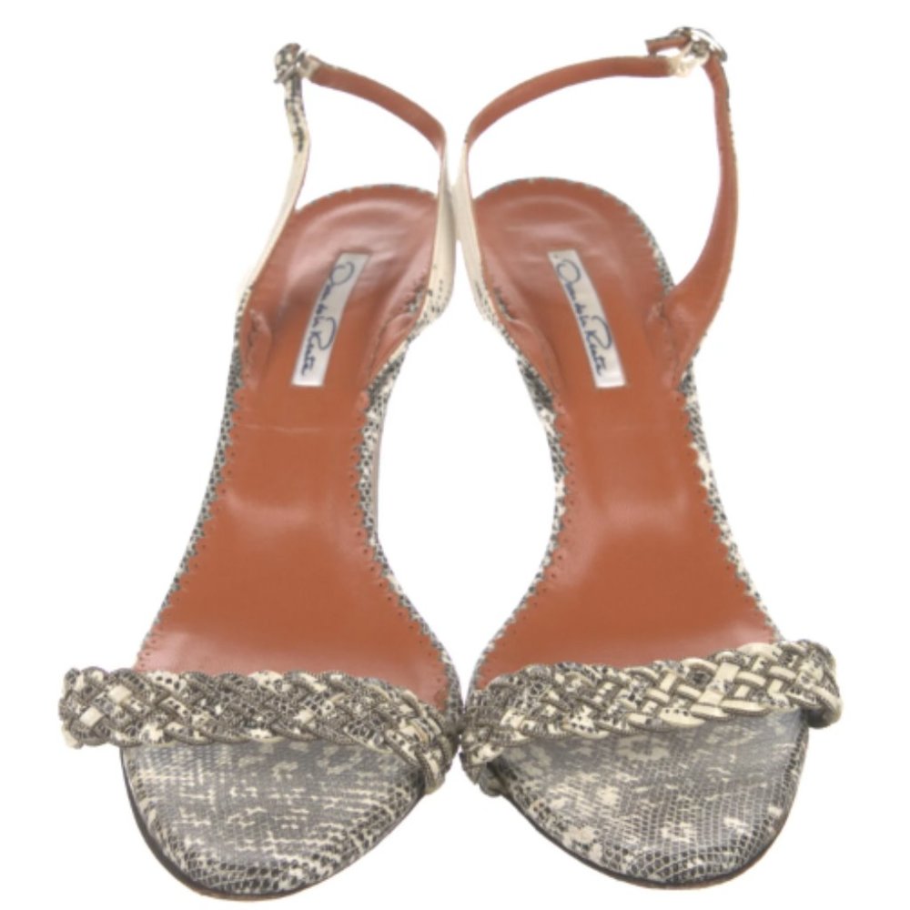 OSCAR DE LA RENTA Leather Chain-Link Accents Slingback Sandals Size: 10 | IT 41